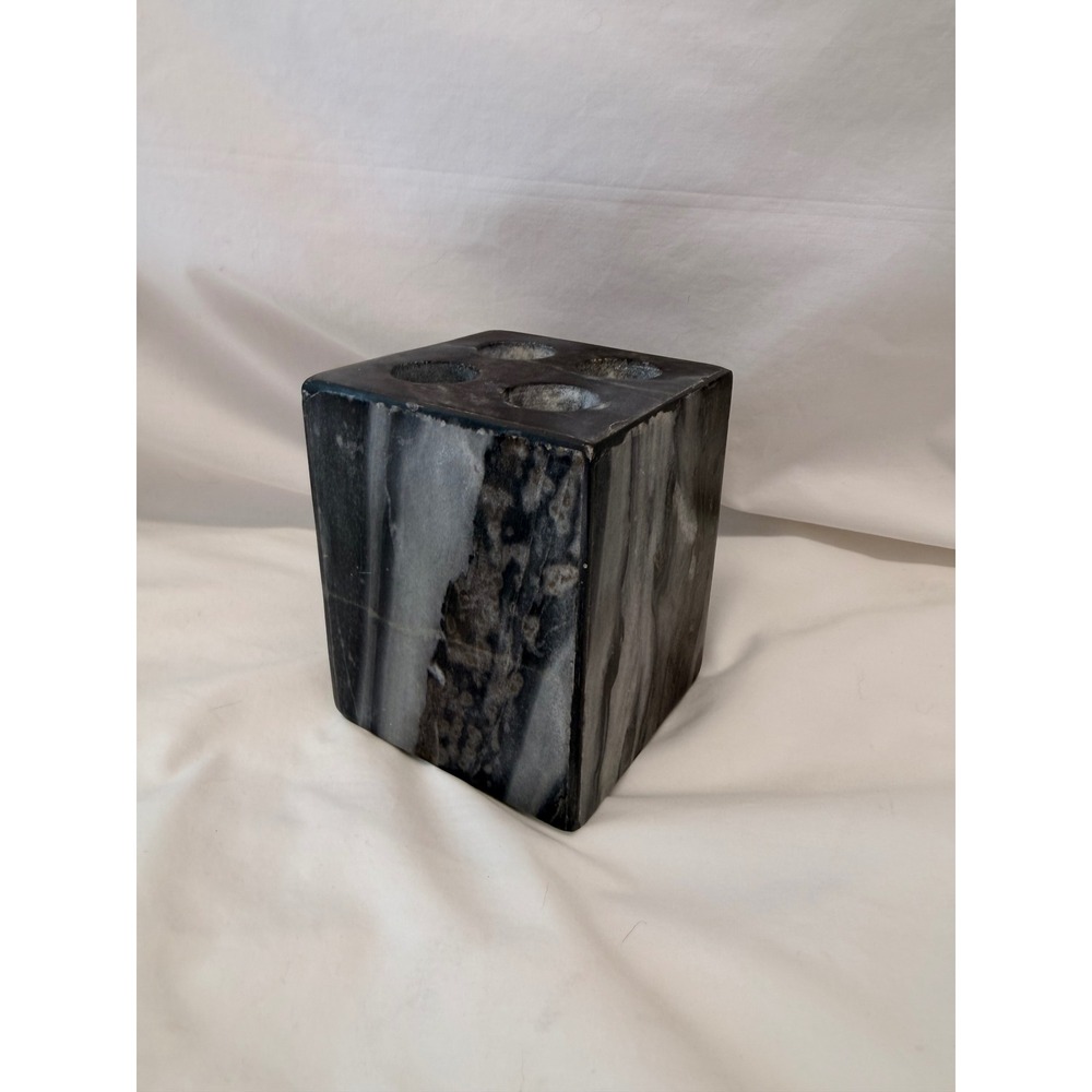 Vintage Black and White Marble Toothbrush Holder 4-Slot Square Stone Vanity